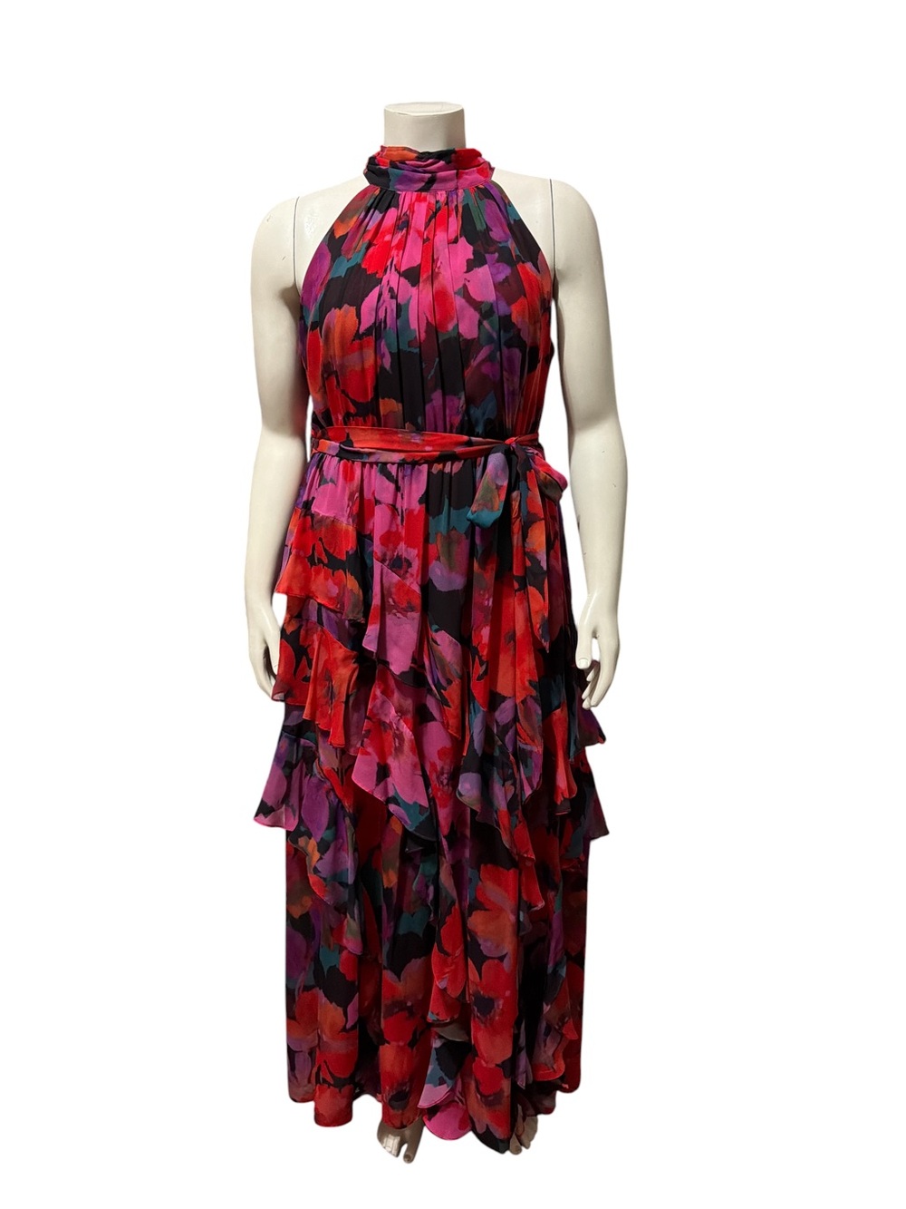 NWTAlex Marie Sz 16P Plus Nina Halter Maxi Dress Floral Tiered Ruffle Sleeveless - Picture 2 of 13